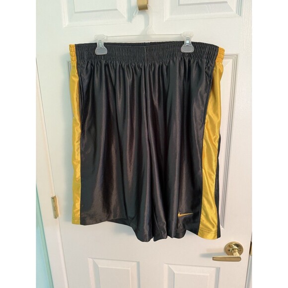 Throwback Nike Basketball Shorts Black Yellow Polyester Sheen Mesh Mens 3XL 11” - Picture 1 of 6